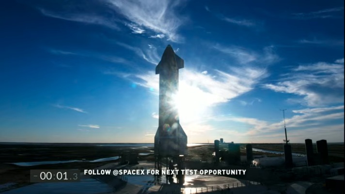 Starship SN8 1.3秒发动机自动终止发射视频